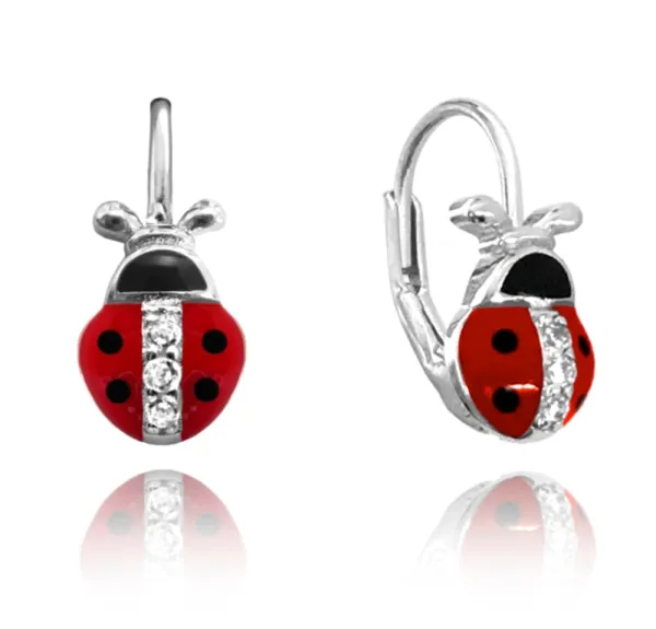 Strieborné detské náušnice MINET LADYBIRDS so zirkónmi JMAD0001SE00 – Lienky