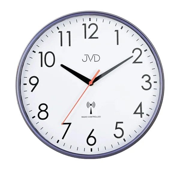 Rádiom riadené tiché hodiny JVD RH502.2 (30,5 cm) – modré, plynulý chod