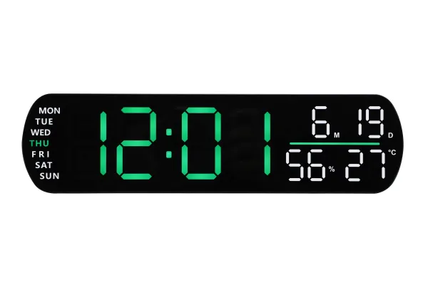Veľký digitálny budík JVD SB5512.2 – zelený LED displej, vlhkomer a teplomer, 26 cm