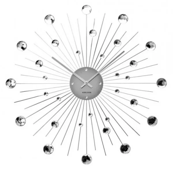Luxusné nástenné hodiny Karlsson KA4859 Sunburst – strieborné s kryštálmi, 50 cm