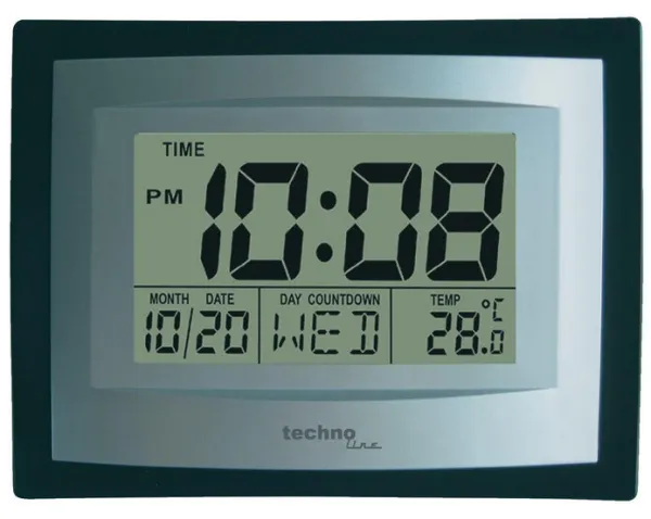 Digitálne nástenné hodiny s teplomerom Techno Line WS 8004 (22 cm) – strieborno-čierne