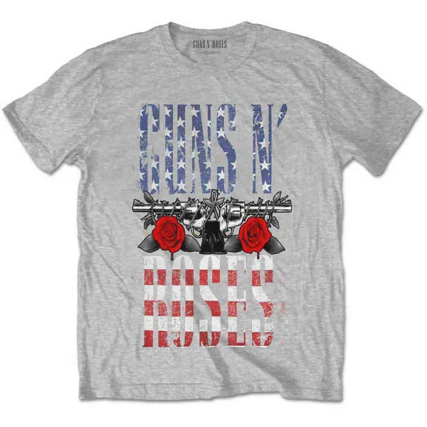 Guns N’ Roses – US Flag in Logo (Šedá) (Tričko)