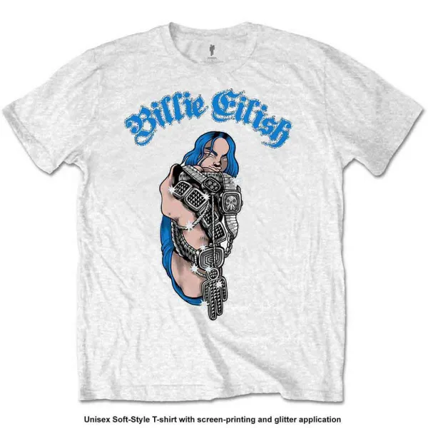 Billie Eilish – Bling Glitter Print (Biela, Detské) (Tričko)