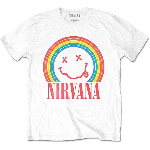 Nirvana – Happy Face Rainbow (Biela) (Tričko)