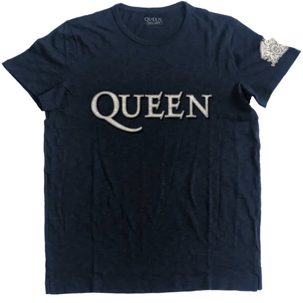 Queen – Logo & Crest Applique (Modrá) (Tričko)