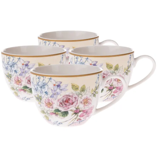 4-dielna sada porcelánových šálok Roses, 90 ml