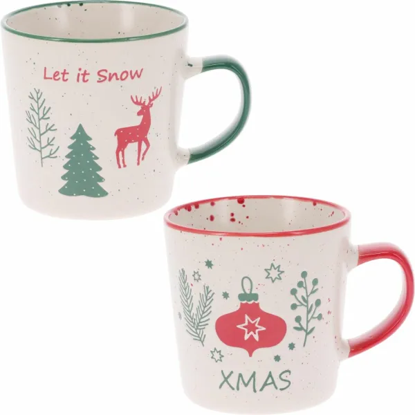 Súprava 2 kameninových hrnčekov Let It Snow/Xmas 350 ml