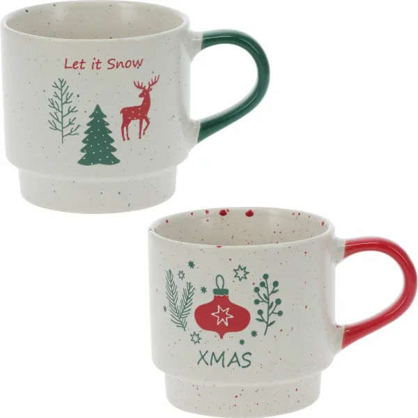 Súprava 2 kameninových stohovateľných hrnčekov Let It Snow/Xmas 350 ml