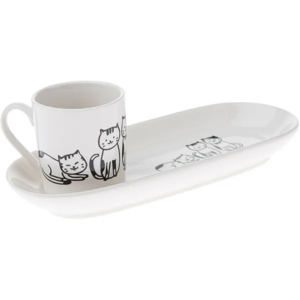 Porcelánový hrnček s podtáckou Mačky 90 ml
