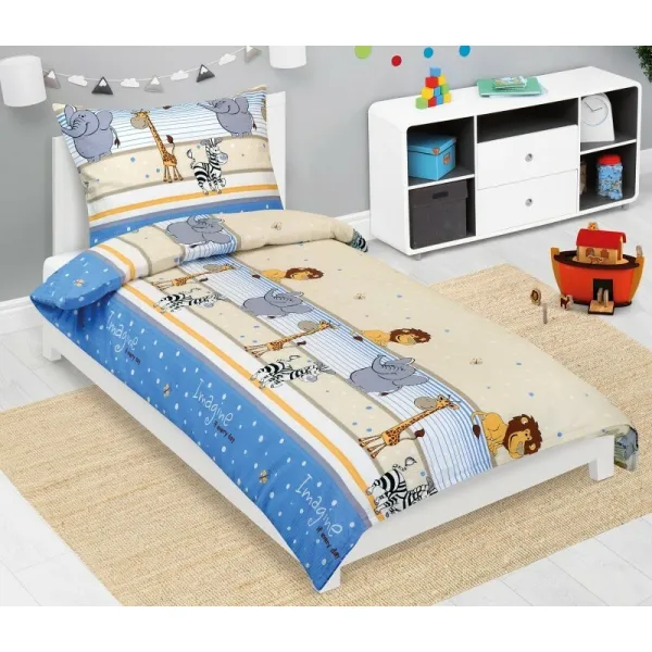 Bellatex Detské krepové obliečky Safari modrá, 140 x 200, 70 x 90 cm, 140 x 200 cm, 70 x 90 cm