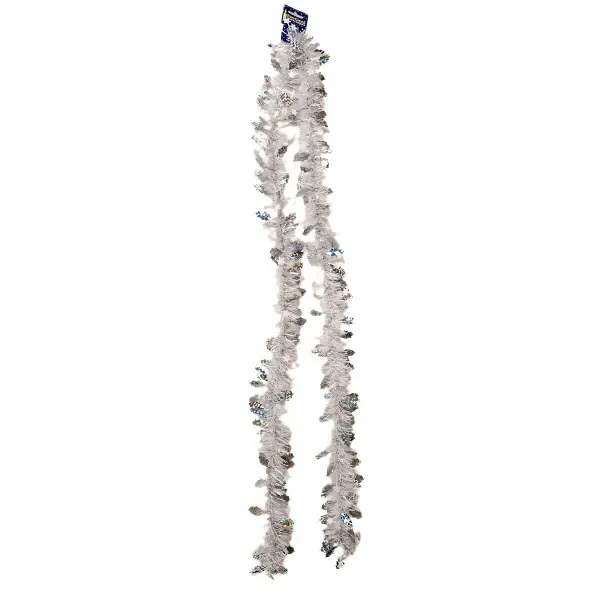 Vianočná reťaz s cezmínou strieborná, 200 x 10 cm