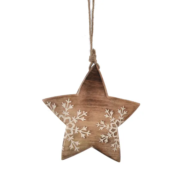 4Home Dekorácia z mangového dreva Snowflake Star, 20 cm