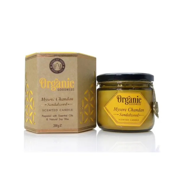 Prírodná vonná sójová sviečka 200g v jantárovom skle, Mysore Chandan - Sandalwood