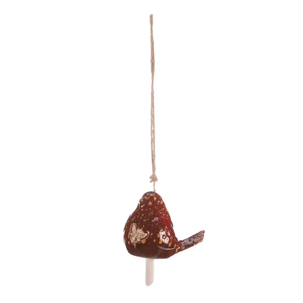 Keramický závesný zvonček Vtáčik, hnedá, 13 x 45 x 9 cm