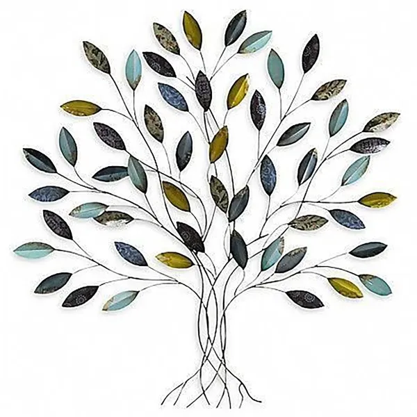 Nástenná kovová dekorácia strom Colorful leaves, 75 x 3 x 77 cm