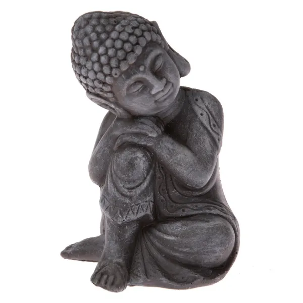 Betónová soška Budha, tm. šedá, 16 x 11 x 12 cm