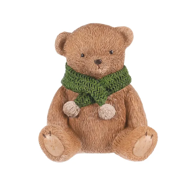 Dekorácia Medveď so zeleným šálom, polyresin, 10 cm