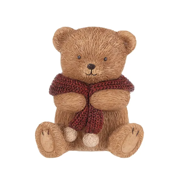 Dekorácia Medveď s červeným šálom, polyresin, 10 cm