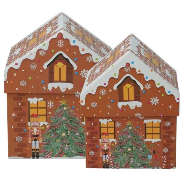 Set vianočných darčekových krabíc Cookie Houses, hnedá, 2 ks