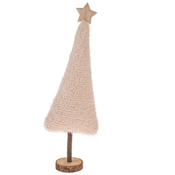 Vianočná dekorácia Textilný stromček 45,5 cm, chlpatý fleece, krémová