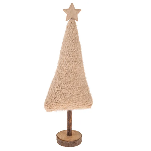 Vianočná dekorácia Textilný stromček 45,5 cm, chlpatý fleece, béžová