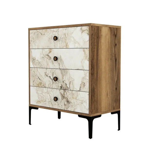 Komoda Lizbon White and Walnut