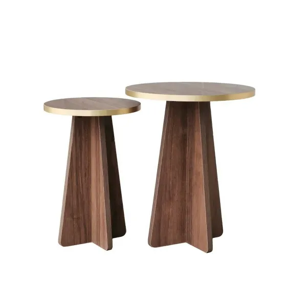 Súprava konferenčných stolíkov Mushroom Gold and Walnut, 2 ks
