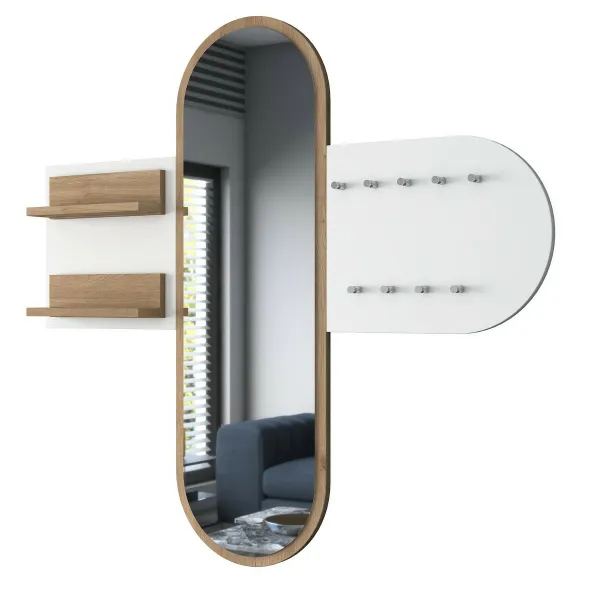 Nástenný vešiak so zrkadlom Pomi White and Walnut