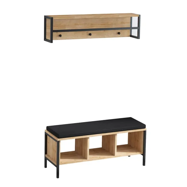 Nástenný vešiak s lavicou Shana Oak and Black