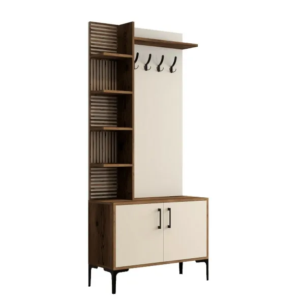 Vešiak s botníkom a policami Viyana Walnut and Cream