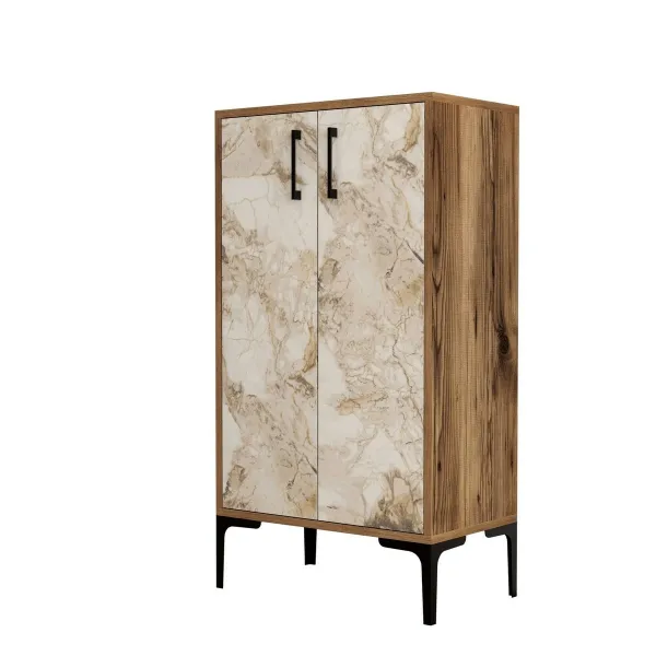 Skrinka na topánky Prag Walnut and White Marble