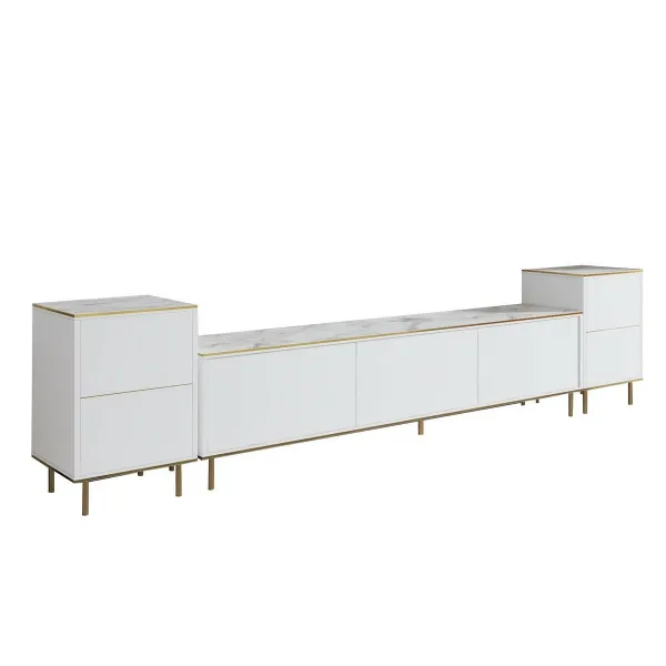 Televízny stolík so skrinkami Imej White Marble and Gold