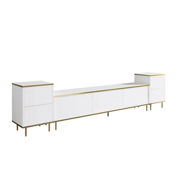 Televízny stolík so skrinkami Imej White and Gold