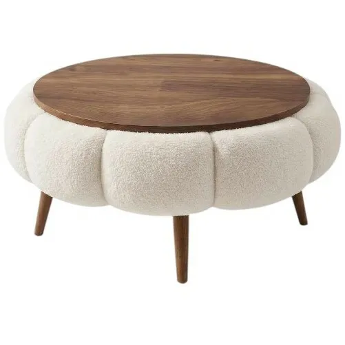 Čalúnený odkladací stolík Daisy 60 White Walnut, pr. 60 cm