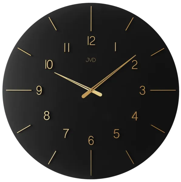 Nástenné hodiny JVD HC701.2 – XXL rozmer s čiernym drevom a zlatými detailmi (70 cm)