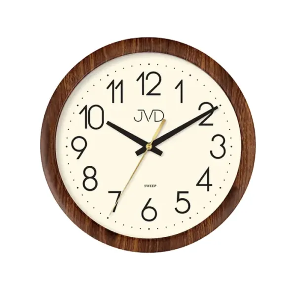 Nástenné hodiny JVD H608.3 – s tichým chodom a dizajnom tmavého dreva (22 cm)