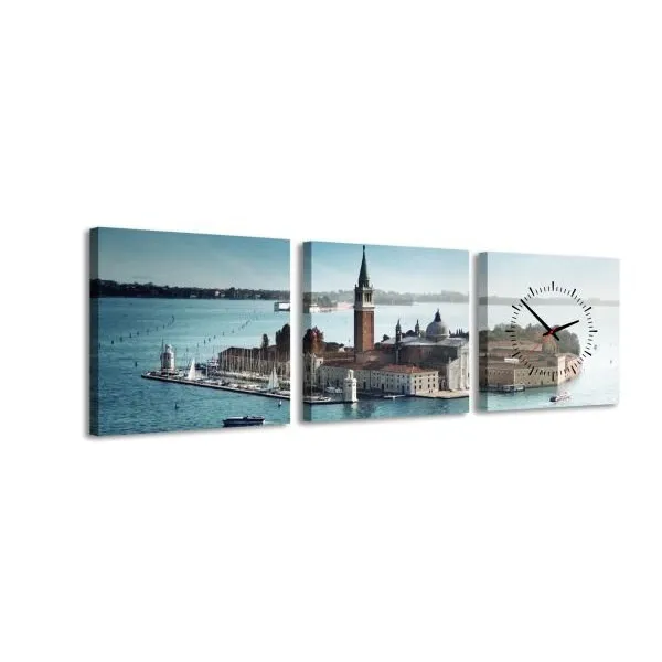 3-dielny obraz s hodinami, City Island, 35x105cm