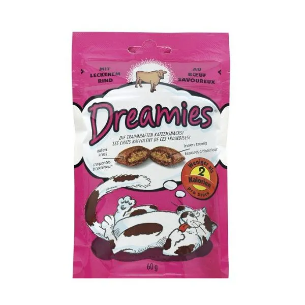 Pamlsky pre mačky - DREAMIES vankúšiky s hovädzím mäsom, 60g
