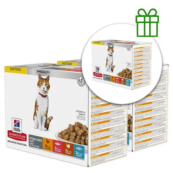 Hill's Science Plan Feline Young Adult Sterilised Chicken & Fish & Trout & Turkey 12 x 85 g, 2+1 ZADARMO