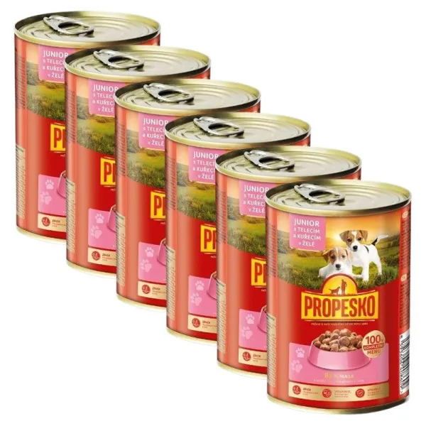 Propesko Dog Konzerva Junior s teľacím a kuracím v želé 6 x 415 g