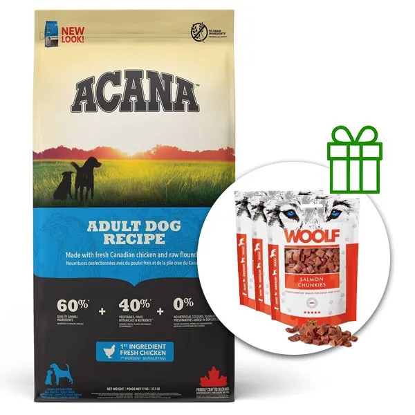 ACANA Adult Dog Recipe 17 kg + 3x pamlsky ZADARMO