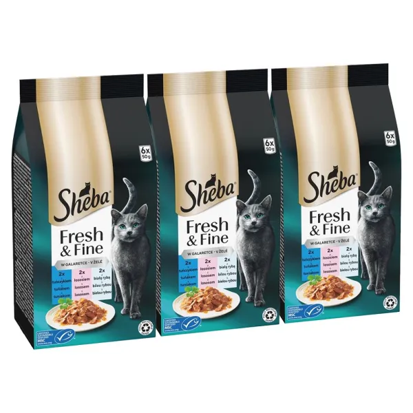 Sheba Fresh & Fine kapsičky pre mačky, tuniak, losos a biela ryba 3 x (6x50 g)