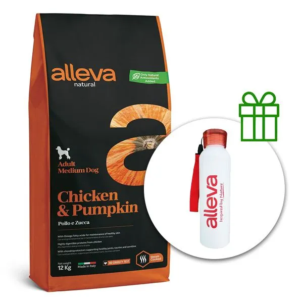 Alleva NATURAL dog chicken & pumpkin adult medium 12 kg + termofľaša ZADARMO