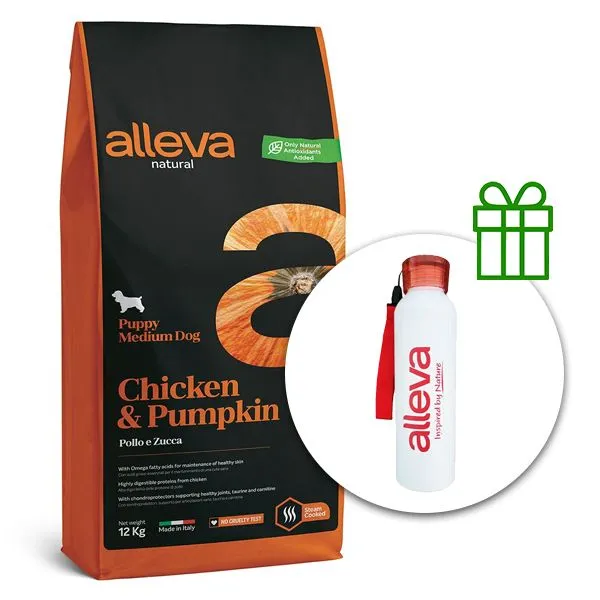 Alleva NATURAL dog chicken & pumpkin puppy medium 12 kg + termofľaša ZADARMO