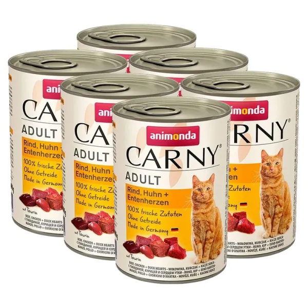 Animonda Carny Adult hovädzie, kuracie mäso + kačacie srdcia - 6 x 400g