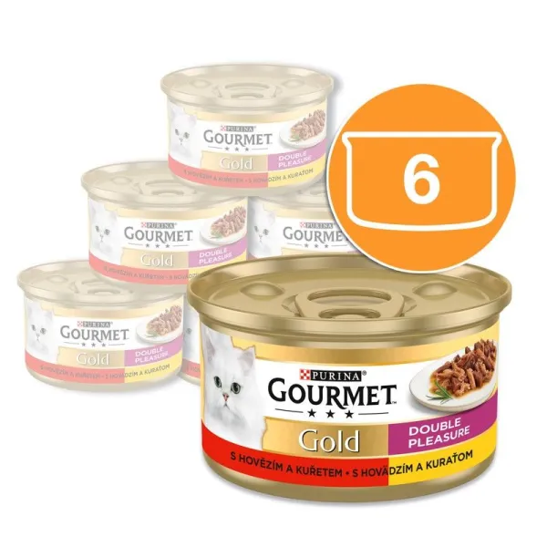 Gourmet Gold konzerva pre mačky hovädzie, kura 6x85 g