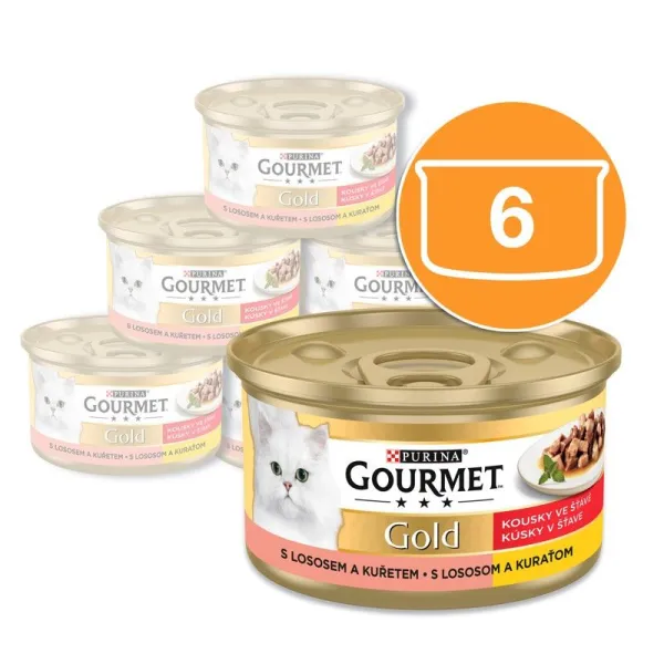 Gourmet Gold konzerva pre mačky losos, kura 6x85 g
