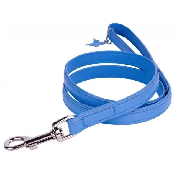 Ploché kožené vodítko 122cm, 9mm - modré