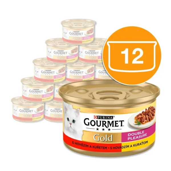 Gourmet Gold konzerva pre mačky hovädzie, kura 12x85 g
