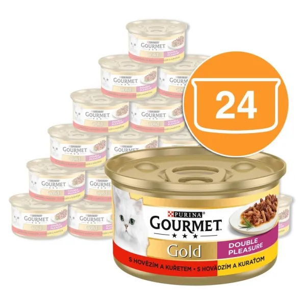 Gourmet Gold konzerva pre mačky hovädzie, kura 24x85 g